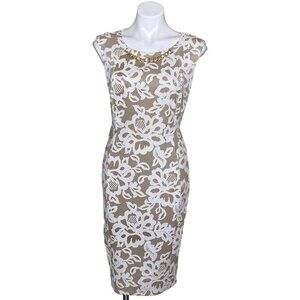 Kate & Lily Beige Lace Overlay Sheath Dress, Gold Chain Necklace Women's Size 8